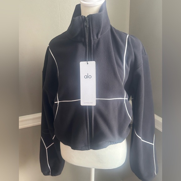 NWT Alo Yoga polar fleece game time full zip jacket Black Medium athletic - Picture 1 of 7
